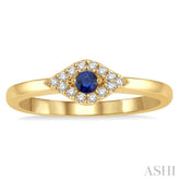 2.60 MM Round Shape Sapphire and 1/10 Ctw Evil Eye Petite Round Cut Diamond Precious Ring in 14K Yellow Gold